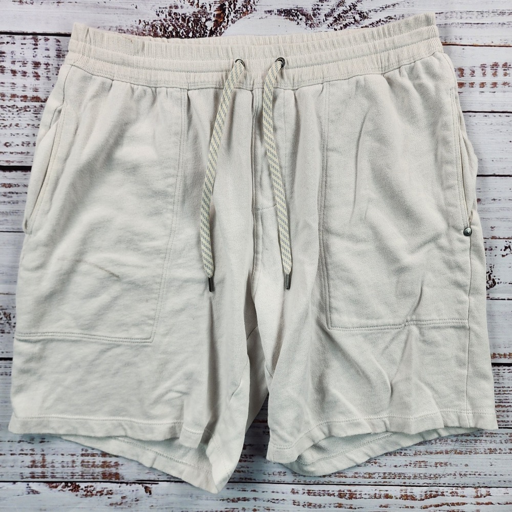 Vuori French Terry Shorts Mens Cream Off White Knit Lounge Sweatshorts Pockets